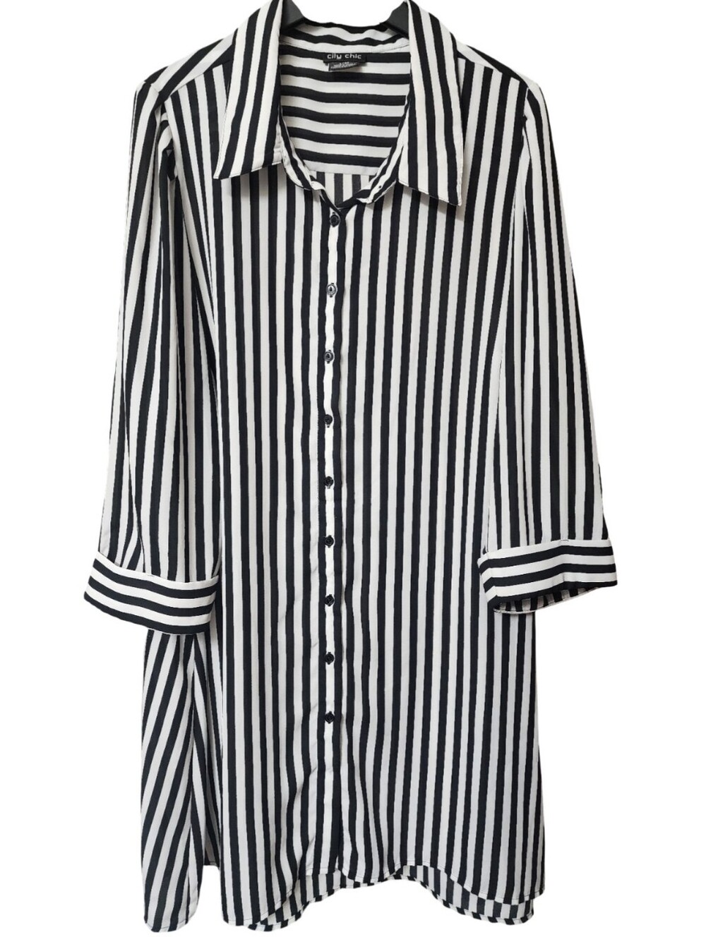 CITY CHIC Striped Shirt Dress Size 20 Plus Size Black White Button Up Tunic Top